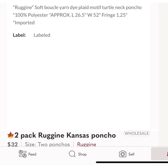 BEAUTIFUL KANSAS RUGGINE TURTLENECK PONCHO - Picture 4 of 4